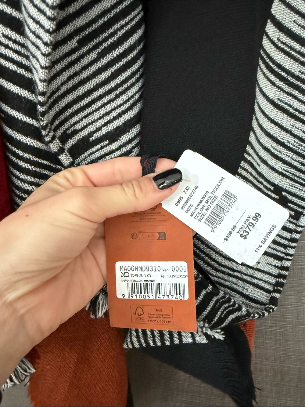 Missoni Striped Wrap in Black, White, Rust & Red - Picture 5 of 8